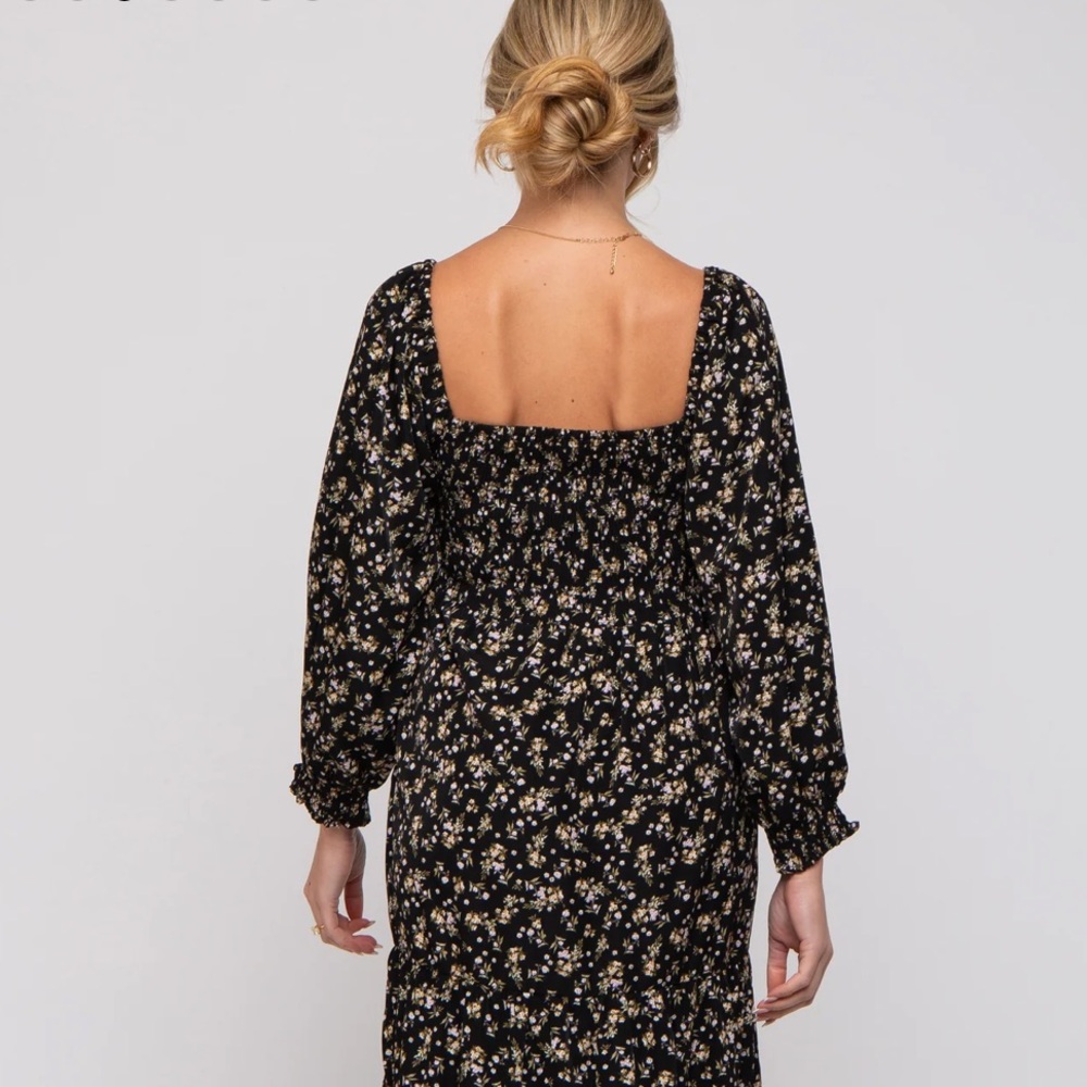 Floral Smocked Long Sleeve Maternity Dress Size: L - Picture 3 of 12